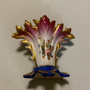 Floral Porcelain Wall Pocket with Gold Accents